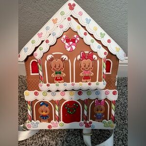 Loungefly Disney Gingerbread House Backpack - Brown, White, Red with Mickey